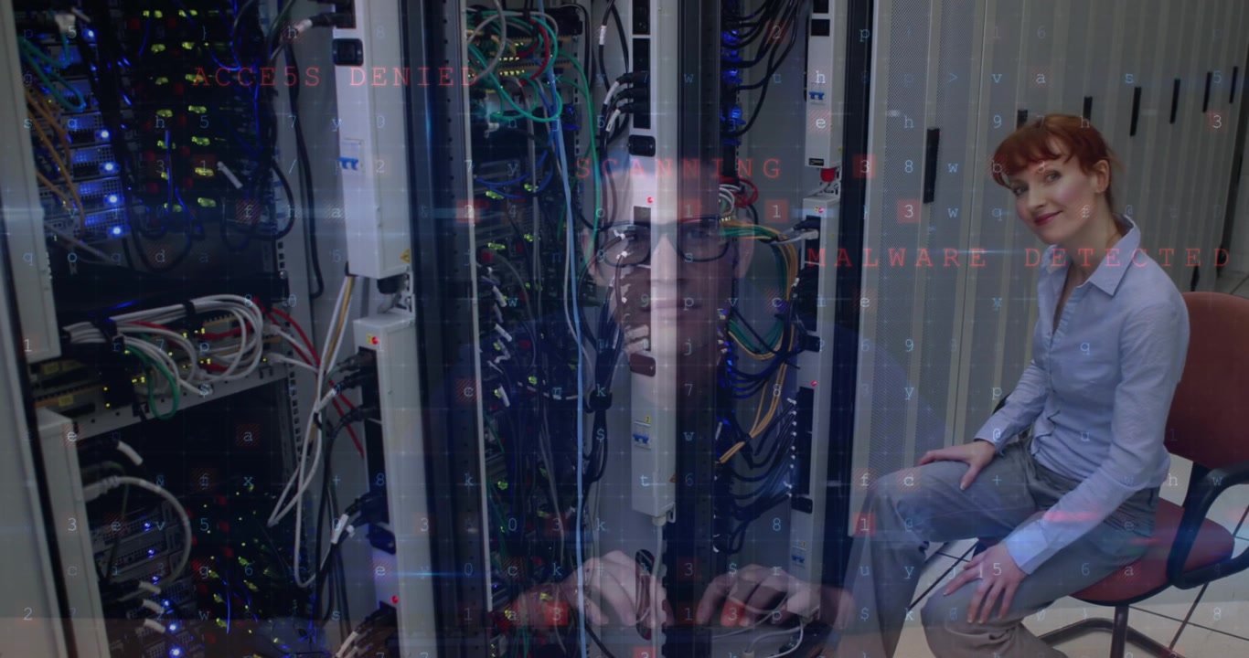 Animation of shapes moving over server room