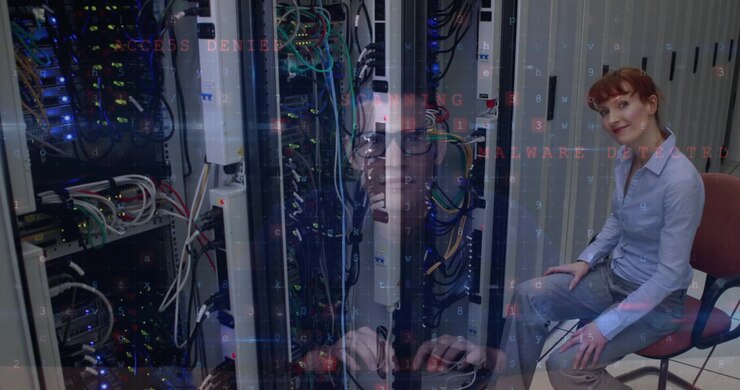 Animation of shapes moving over server room