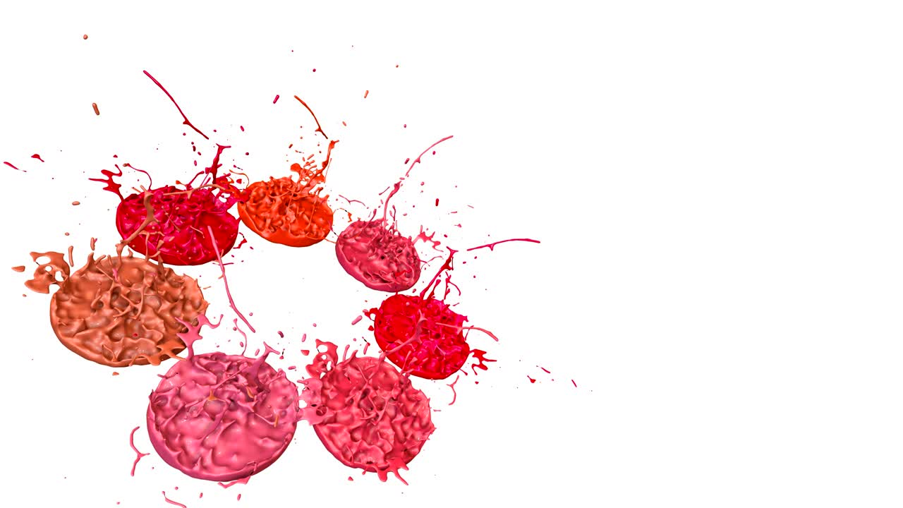 las pinturas 3d bailan en 4k sobre un fondo blanco. simulación de salpicaduras de tinta en un altavoz musical que reproduce música. hermosas salpicadures como un fondo brillante en ultra alta calidad. sombras de versión de rojo 13