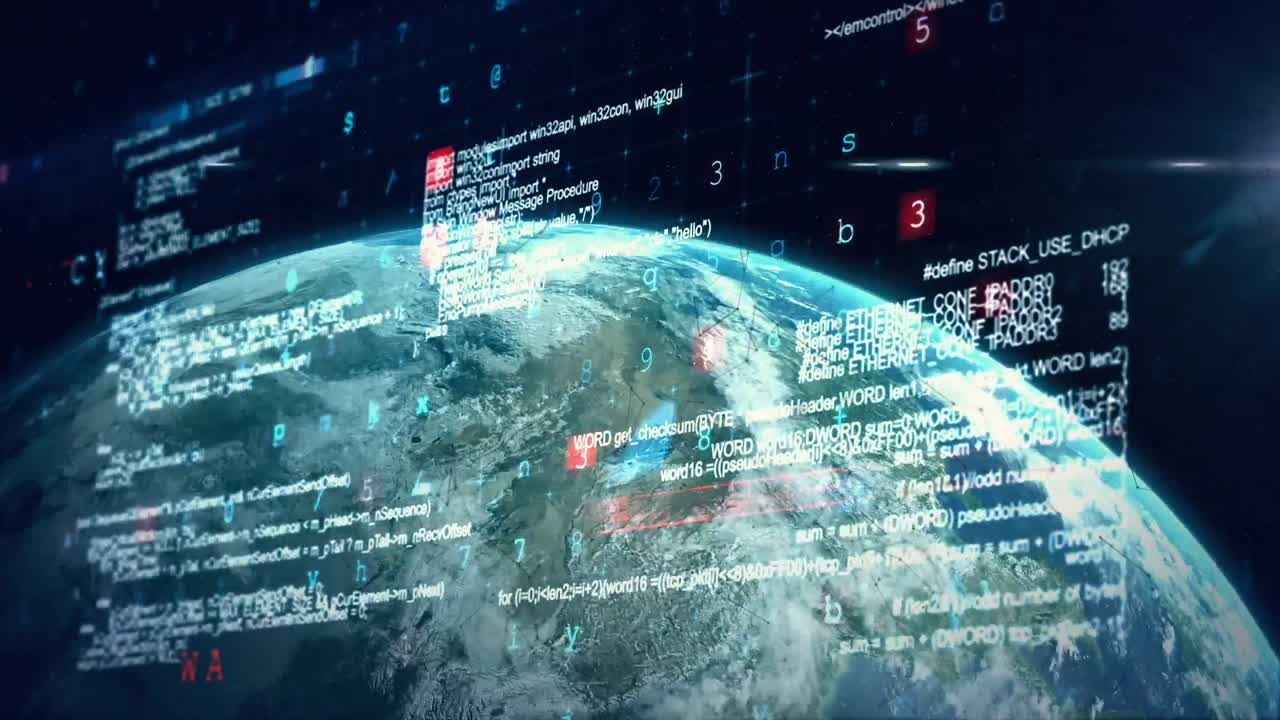 Animation of globe and digital data processing