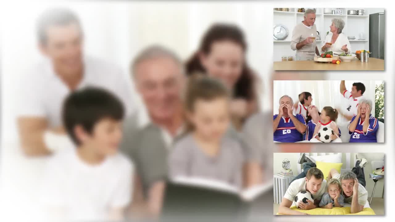 montaje de una familia jugando con niños