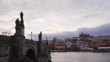 charles bridge or karluv most side slider wide angle day view, prague castle in background