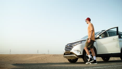 broken down car in the desert