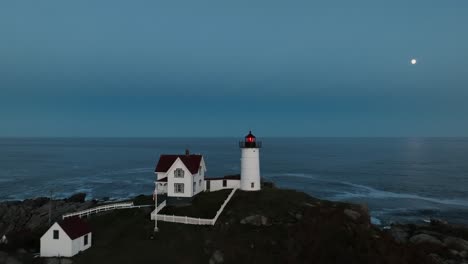 aerial revealed nubble lighthouse in cape neddick in york county, maine, united states