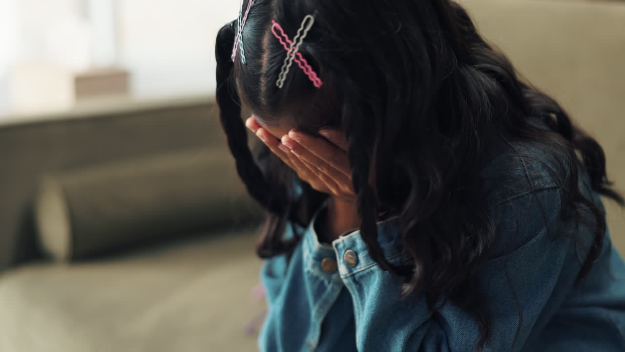 Sad girl covering her face with her hands