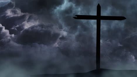 silhouette of a cross pole on a hill with a storm background, ultra hd