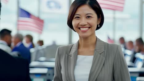 confident businesswoman smiling in a suit