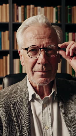 portrait of a senior man in a library