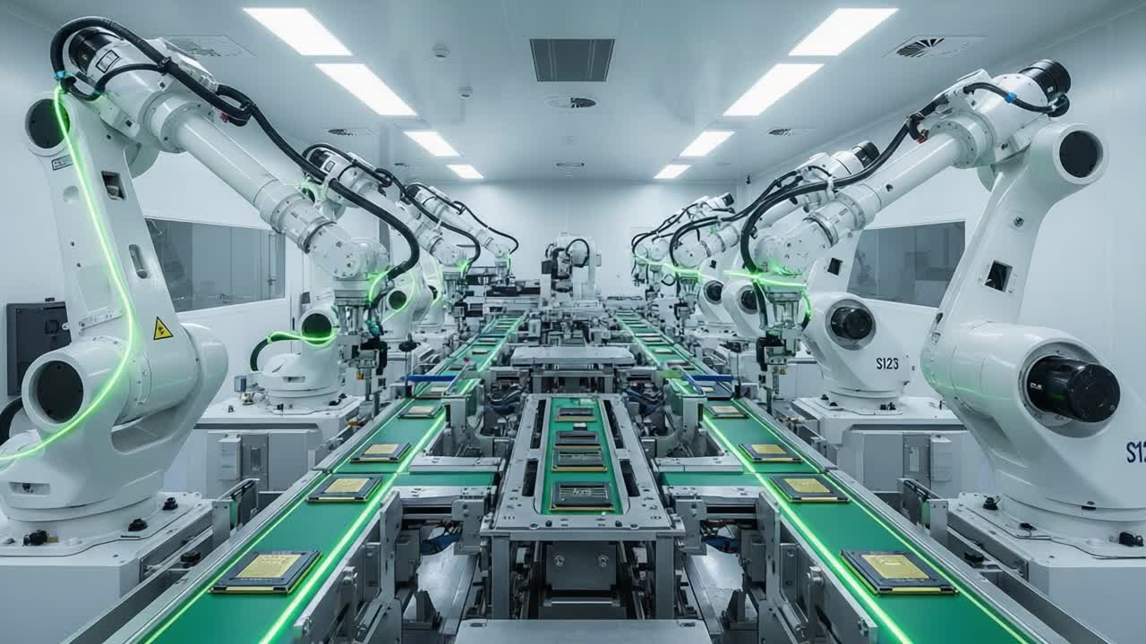 Advanced Robotics in Semiconductor Manufacturing: A Cutting-Edge Automated Facility Utilizing Precision Equipment for Efficient Production and Quality Control