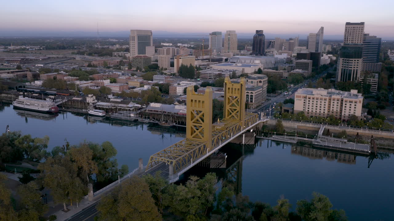Aerial View of Tower Bridge and Sacramento Skyline