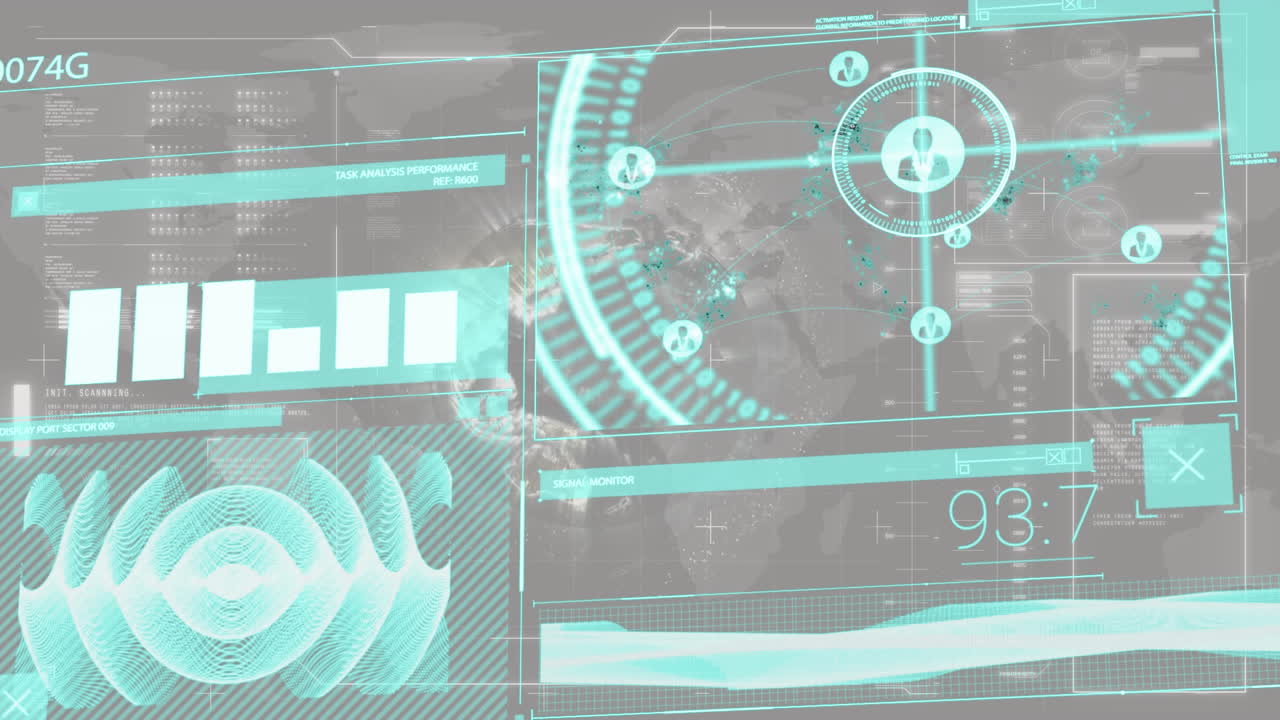 animación del procesamiento de datos sobre un fondo gris
