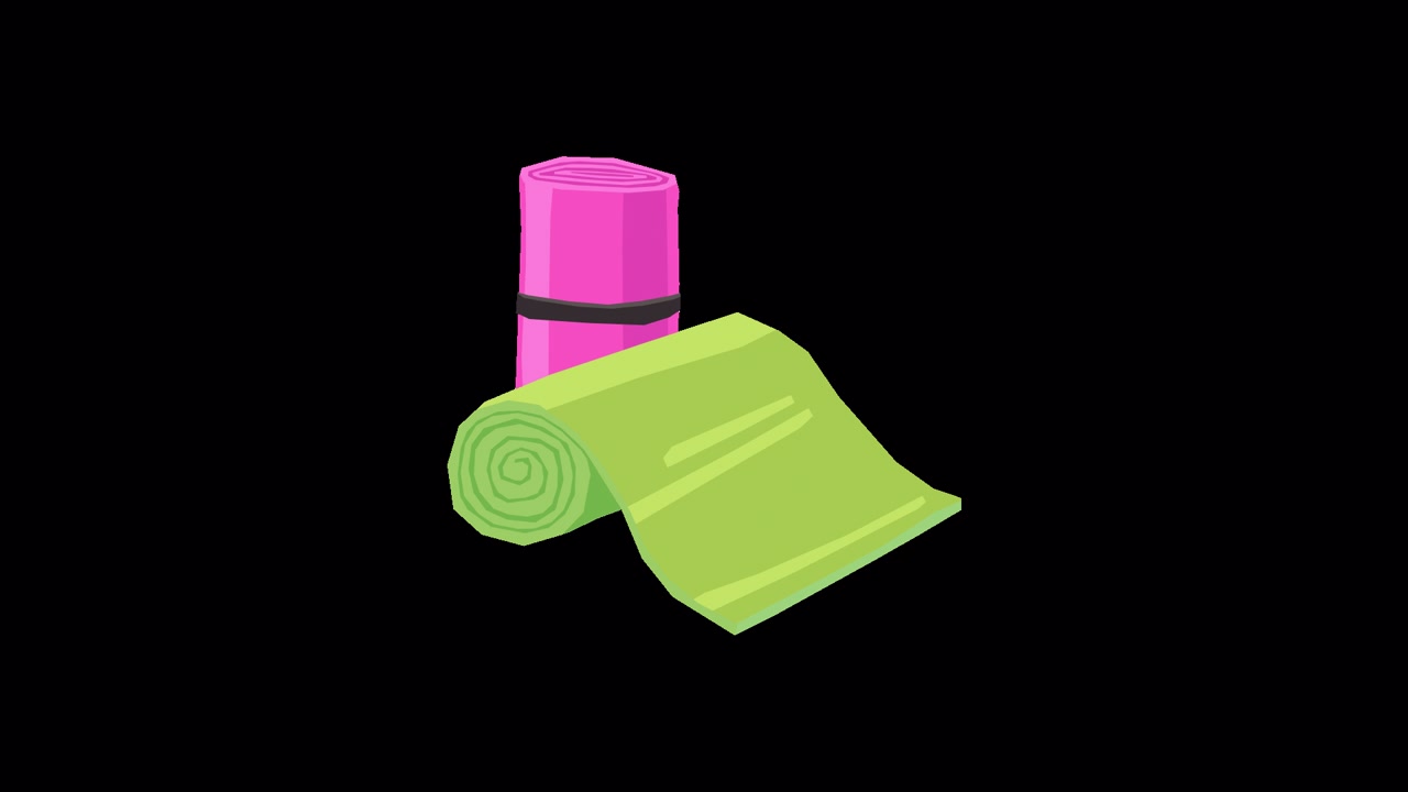 Animated Pink and Green Yoga Mats Unrolling and Rolling Up
