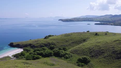 Tropical-Island-Landscape-of-Komodo,-Indonesia---Aerial-Drone