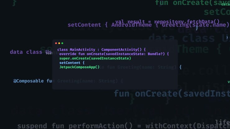 Kotlin Code Editor Displaying Android Jetpack Compose Activity
