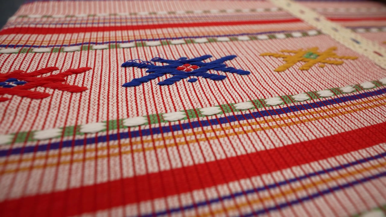 Detailed macro shot of vibrant handmade decorations featuring intricate colorful designs by a master artisan