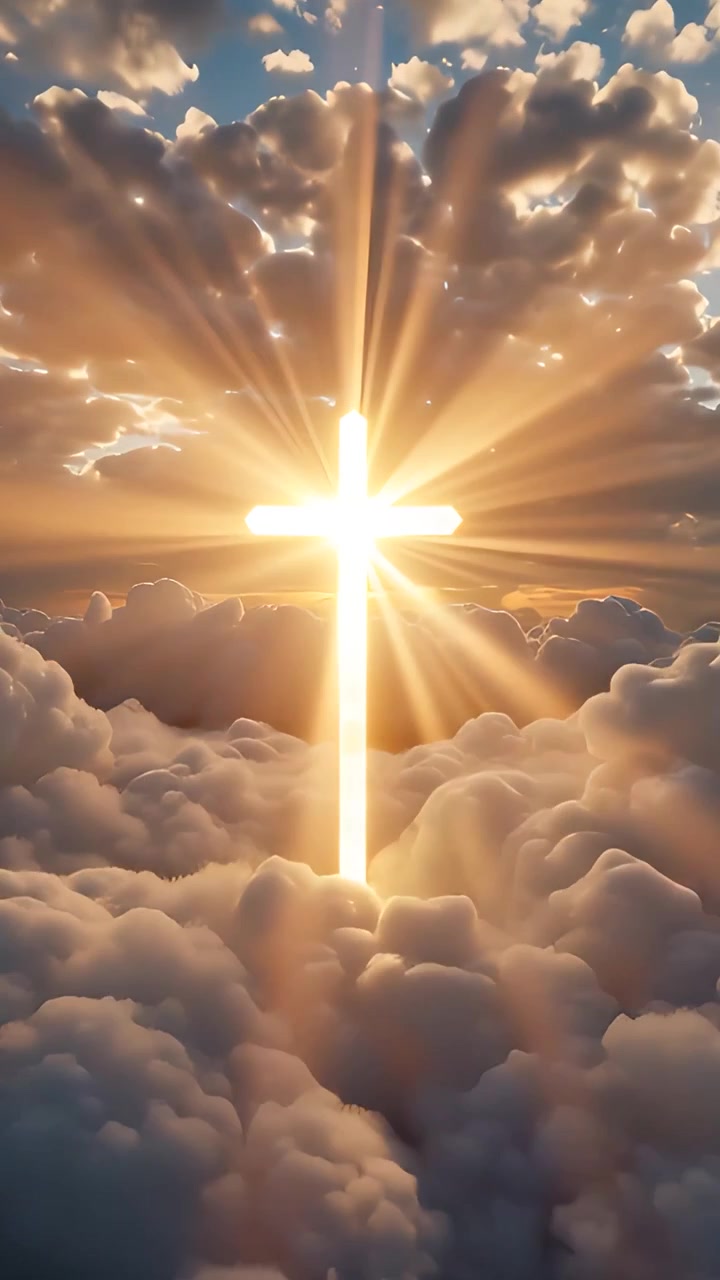 Christian Cross Heavenly Light Worship Background 4K