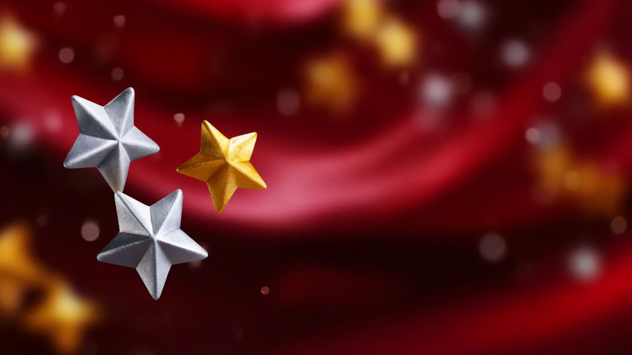 A Beautiful Display of Stars Glimmering Against a Silky Red Background, Highlighting the Contrast of Silver and Gold Shades for a Mesmerizing Visual Experience That Captivates the Eye