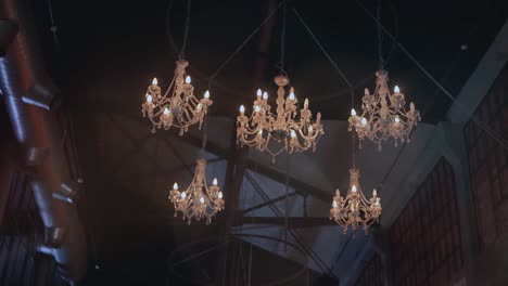 chandeliers in industrial setting