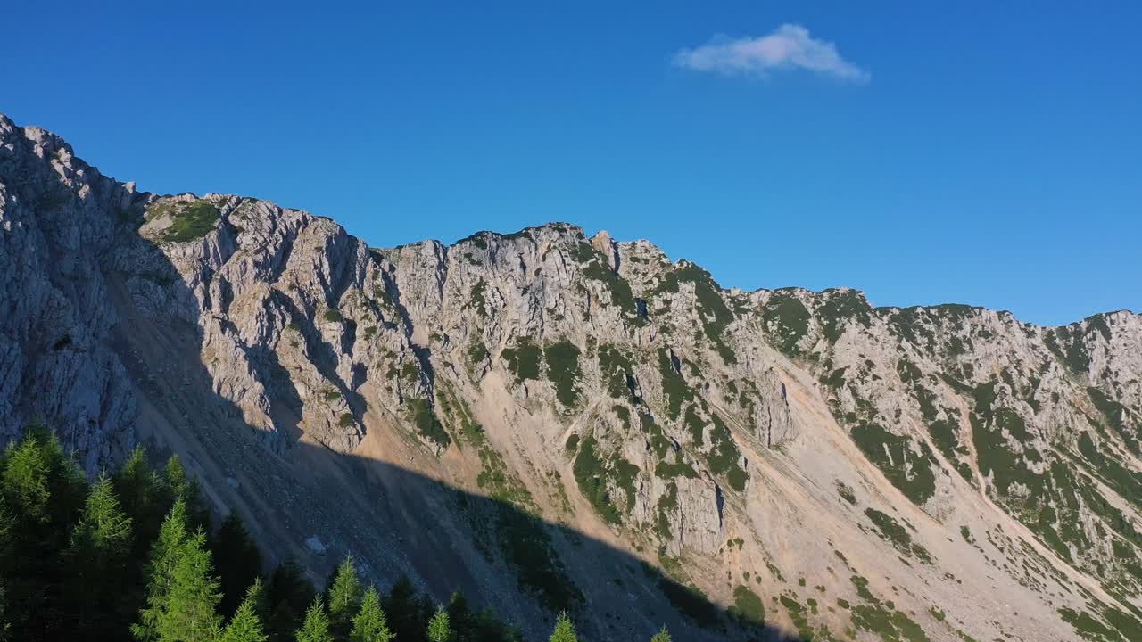 Pengambilan gambar udara yang mengungkap puncak gunung Petzen dan hutan di dekatnya