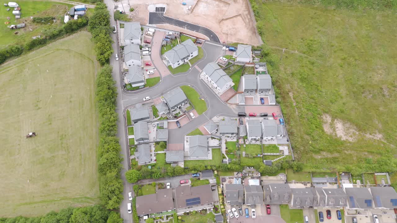 Aerial view of a modern residential housing estate and development site