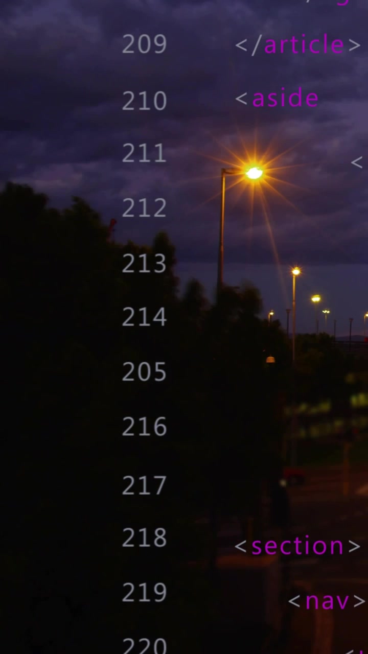 Vertical video: Numeric column scrolling upward on magenta tag cue, showing code and traffic