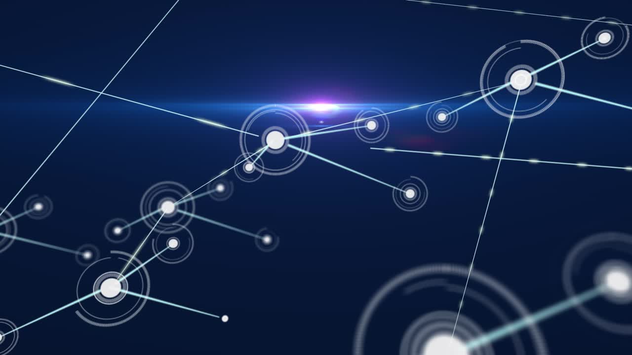 Animation of network of connections with dots on blue background