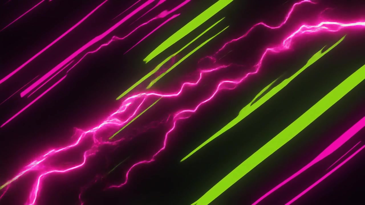 Sfondo Astratto in Movimento con Fulmine Rosa Neon e Strisce Diagonali Verdi