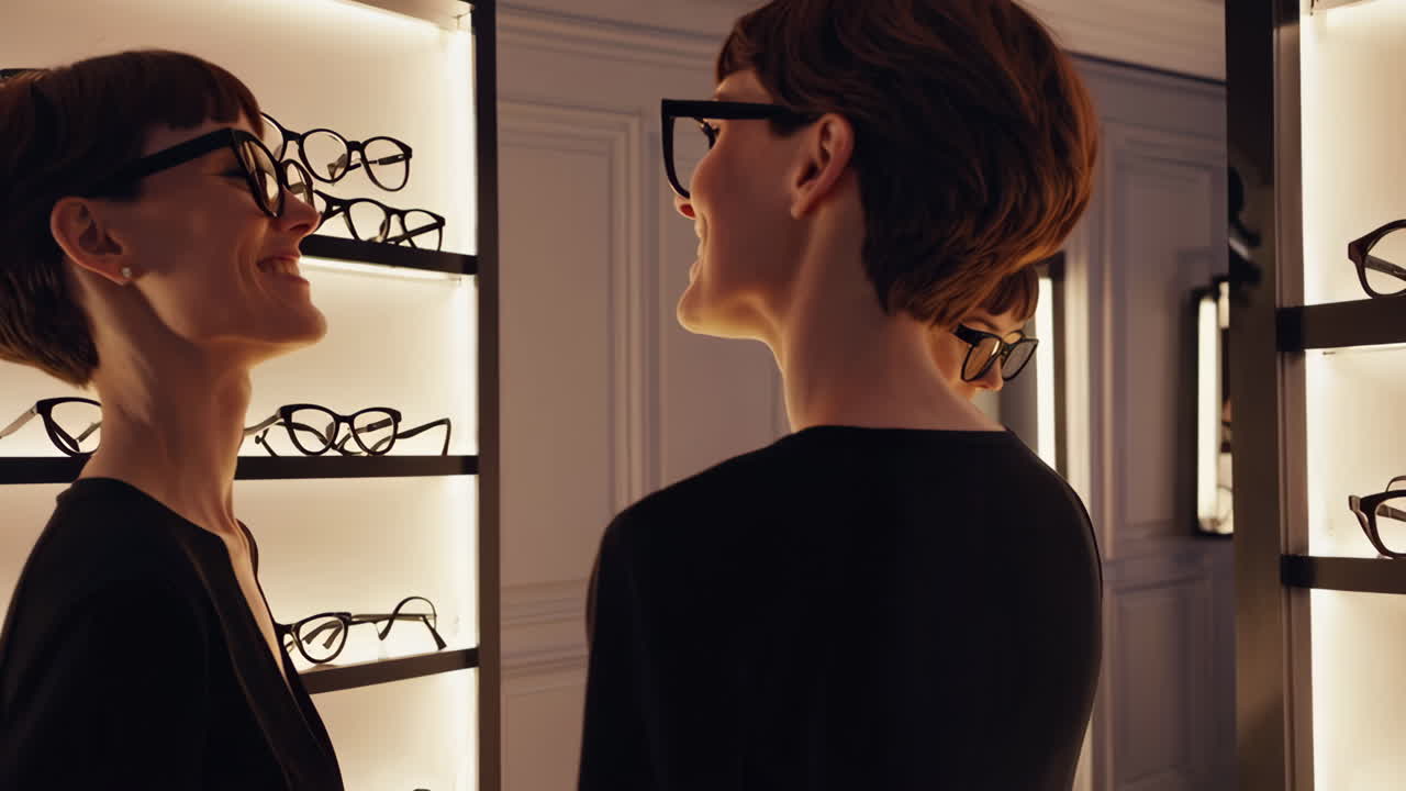Women Trying On Glasses in an Optics Store