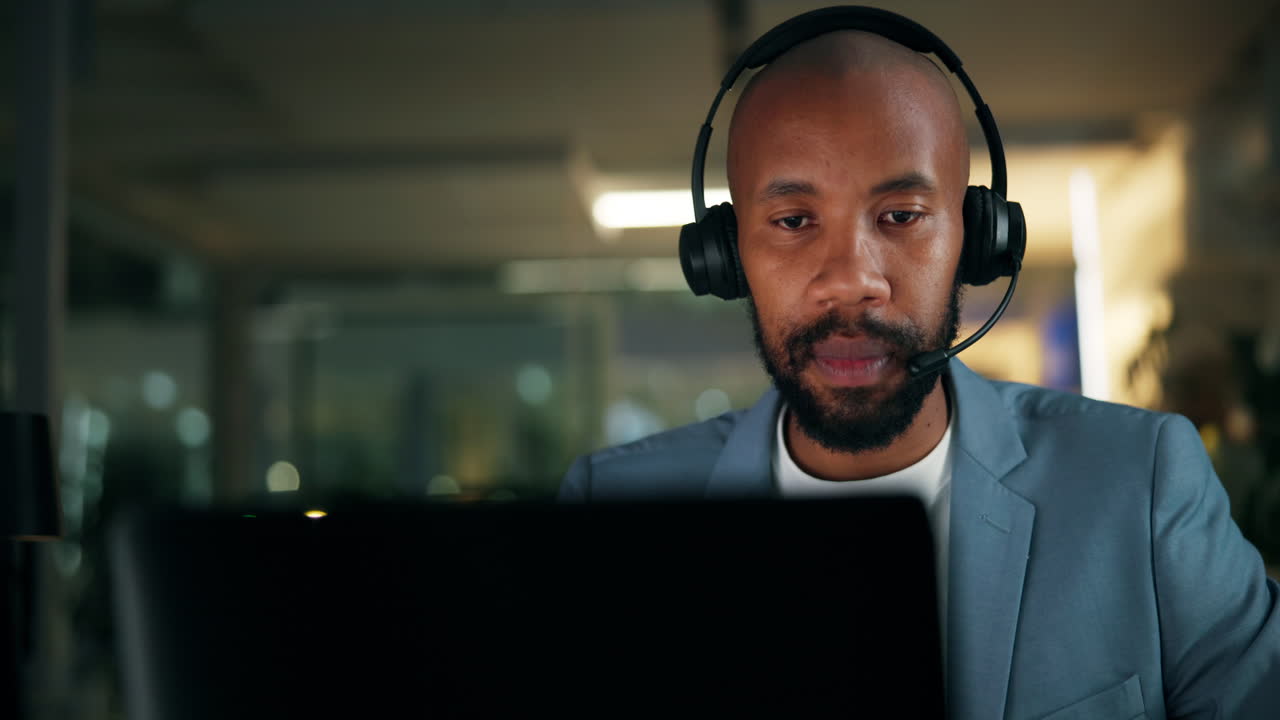 Customer support agent wearing headset