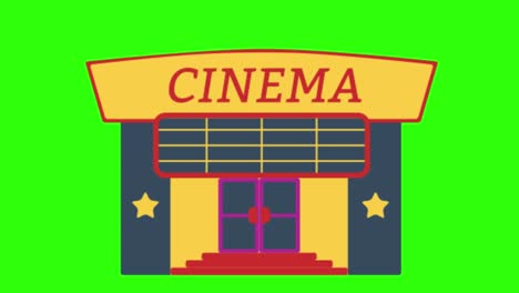 2d animated illustration of cinema on a green screen