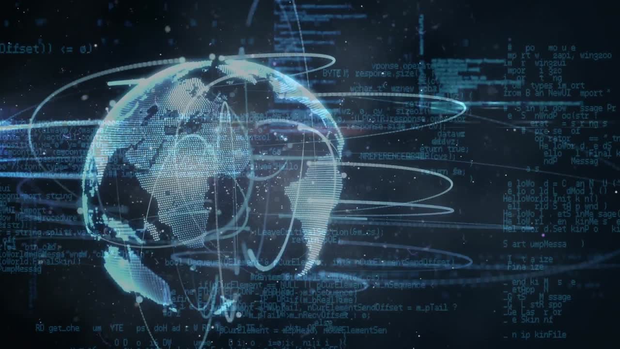 Rotating globe with interface codes in the background