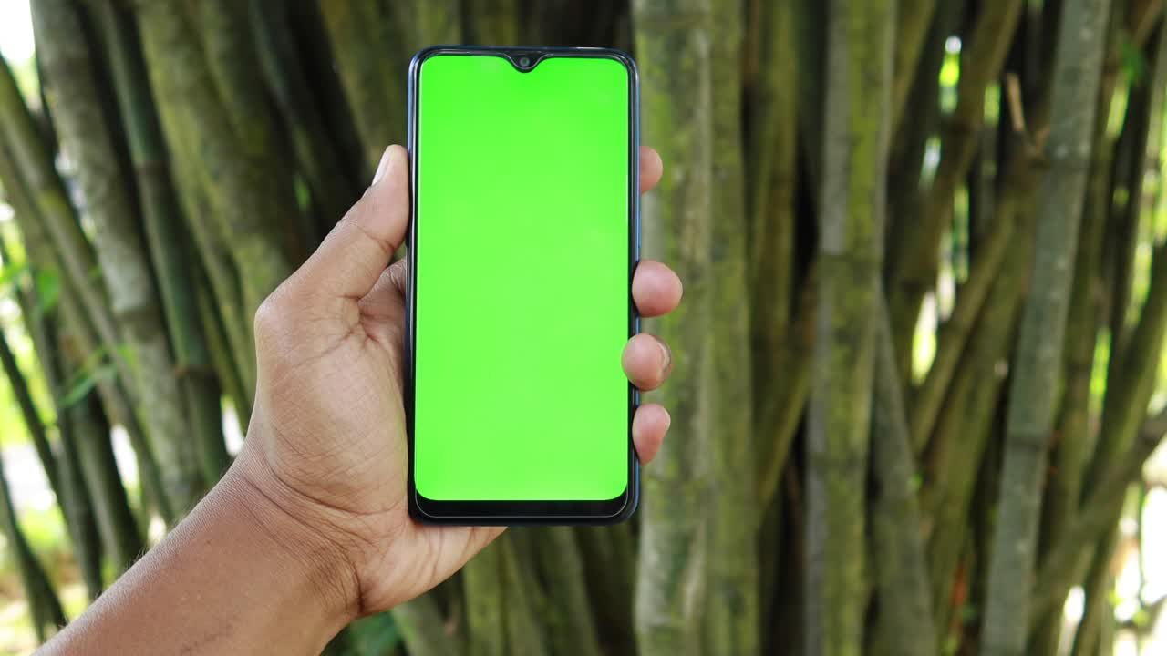 Vista trasera del joven con teléfono inteligente al aire libre