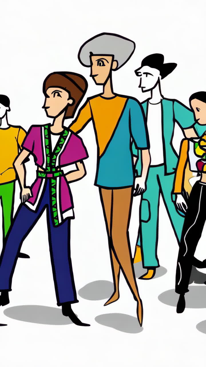 Stylized Illustrations of Diverse People Posing and Dancing