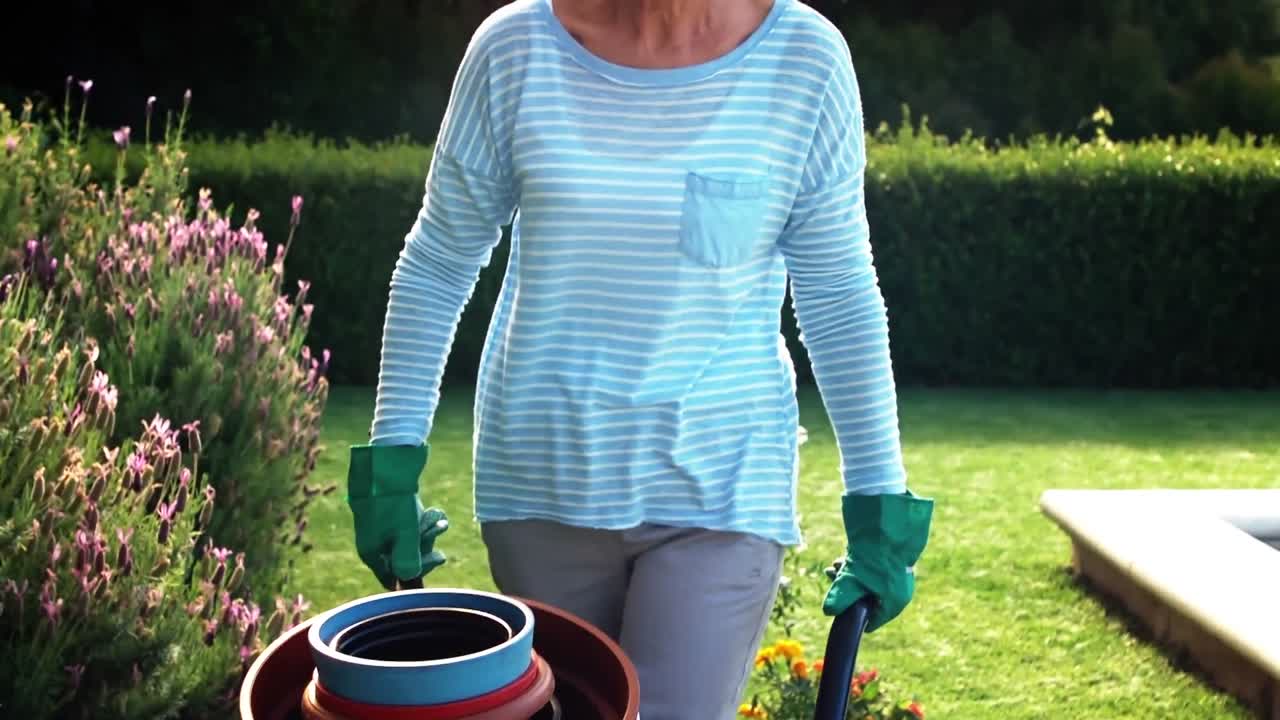 ⁇ 브로를 들고 있는 고령 여성