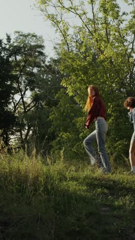 friends walking through a park