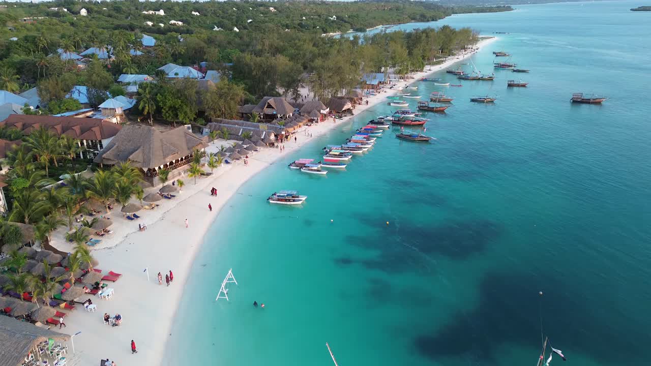 Point top view of Kendwa beach in Zanzibar during sunset