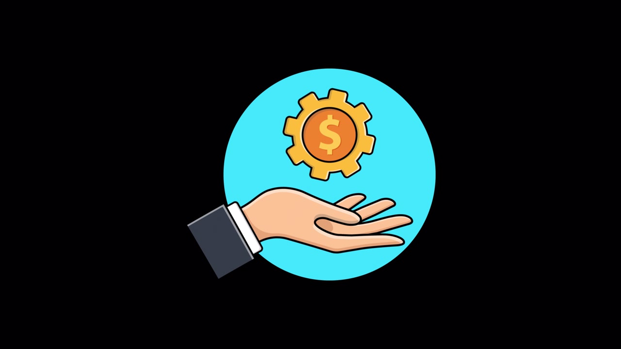 Mão Animada Segurando uma Engrenagem com Sinal de Dólar.