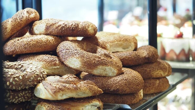 Assortment of Turkish Breads in Bakery Display