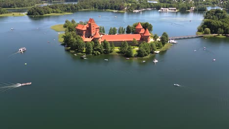 4k drone footage of trakai castle in lake gale - lithuania