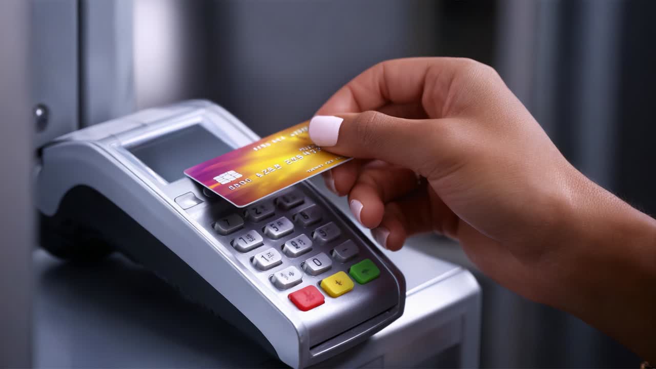 User Engaging with a Payment Terminal Using a Credit Card, Highlighting the Technology of Contactless Transactions and the Convenience of Digital Payments in Modern Commerce Settings