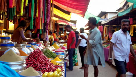 vibrant spice market with red chilies and powdered spices