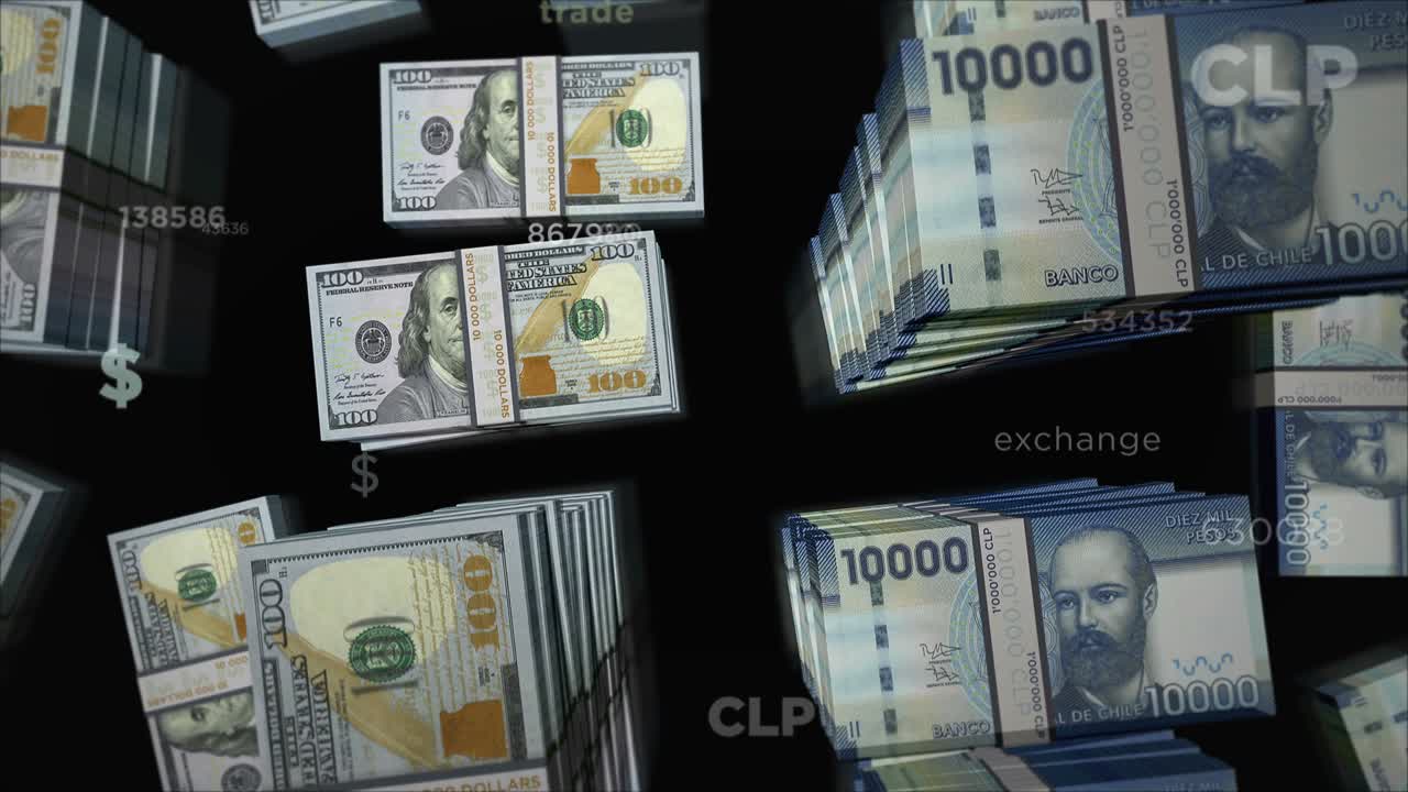 미국 달러와 칠레 페소 화폐 교환 루프 애니메이션