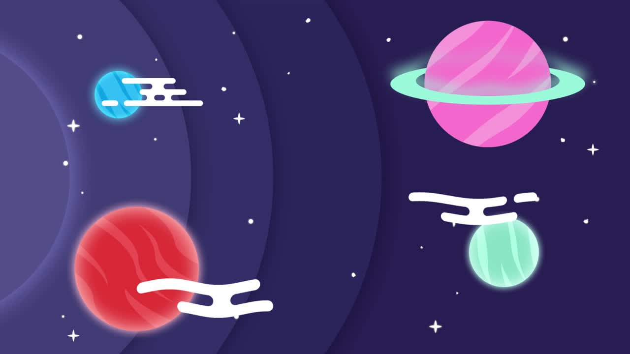 평평한 디자인으로 다채로운 은하 배경의 모션 그래픽