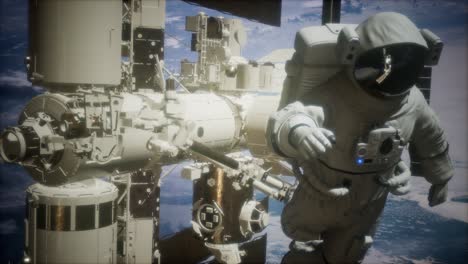 estación espacial internacional y astronauta en el espacio exterior sobre el planeta tierra