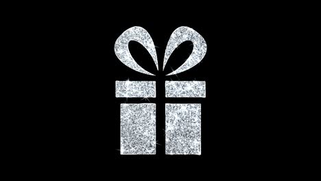 red ribbon gift box present icon shining glitter loop blinking particles .