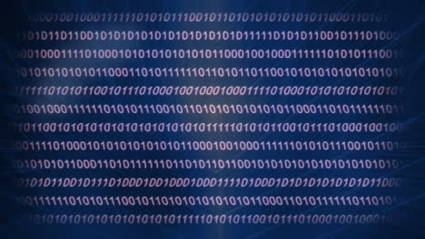 Animation of data processing and binary coding on blue background