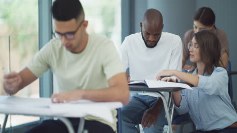 students studying in a classroom