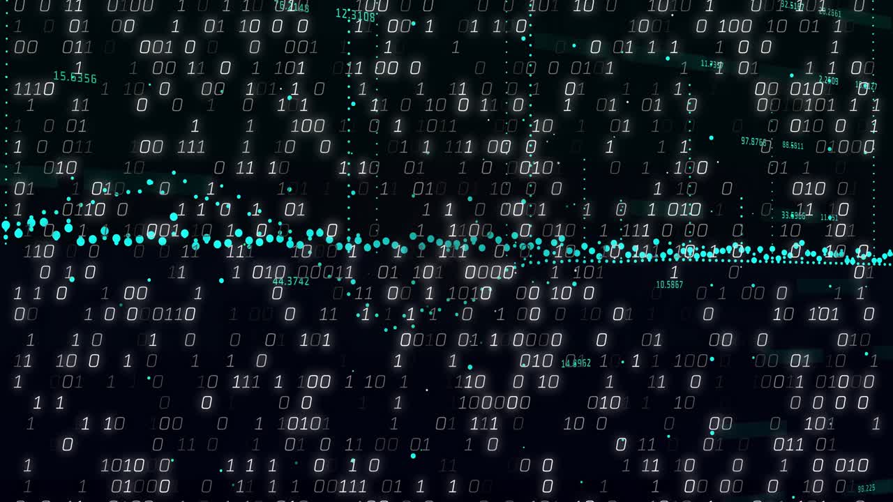 Data surge starting, teal node line rippling and absorbing binary digits showing rising density