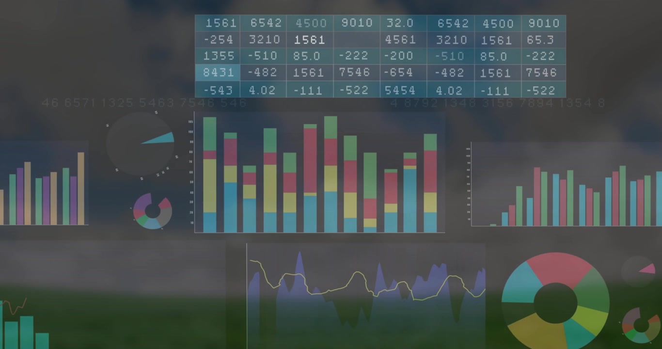 Starting frame1 dashboard showing table panels shifting charts animating showing trends over grass
