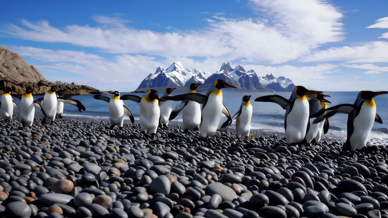 King Penguins at the Antarctic Coastline